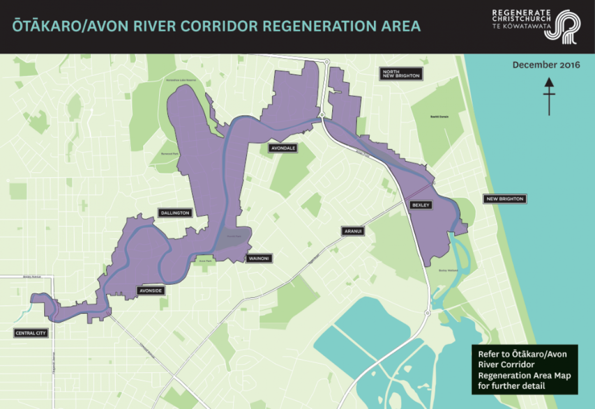 A map of the Otakaro Avon river corridor regeneration area